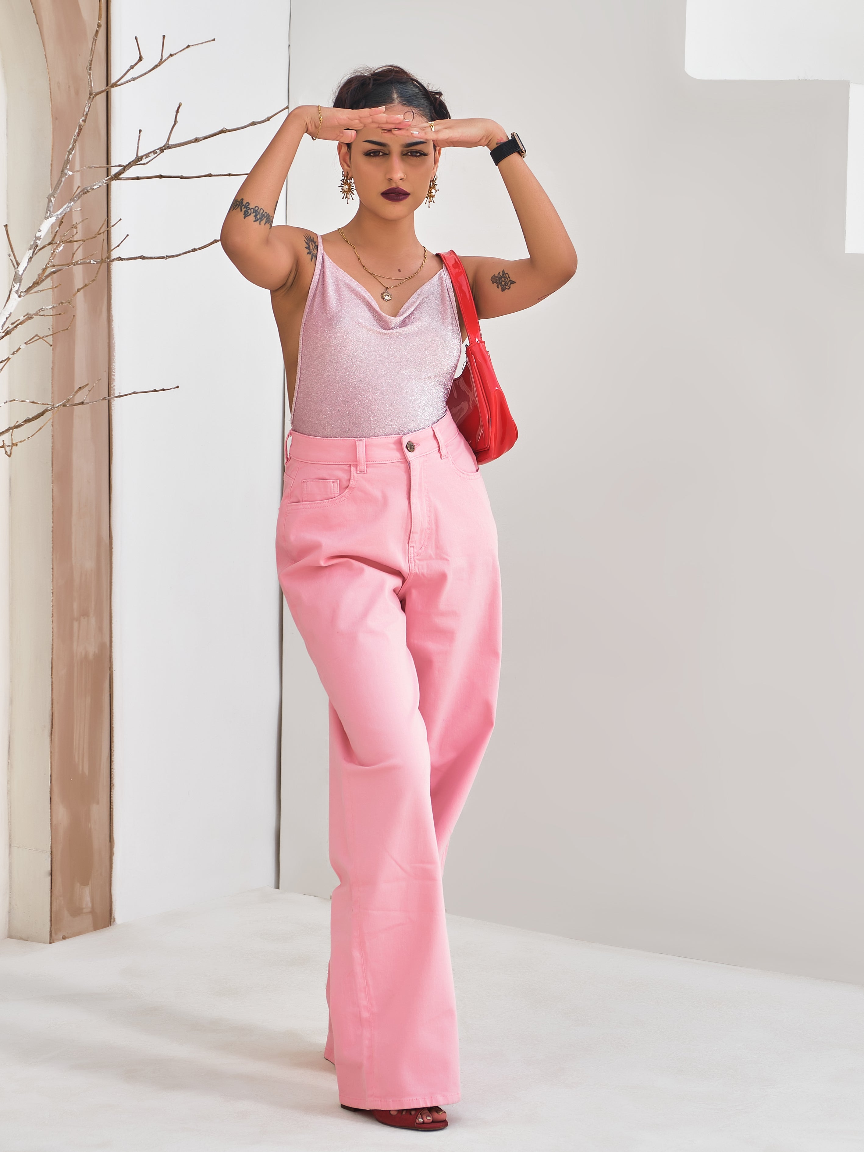 Ladies 66 Leopard Wide Leg High Waist Jeans-Pink main image 1