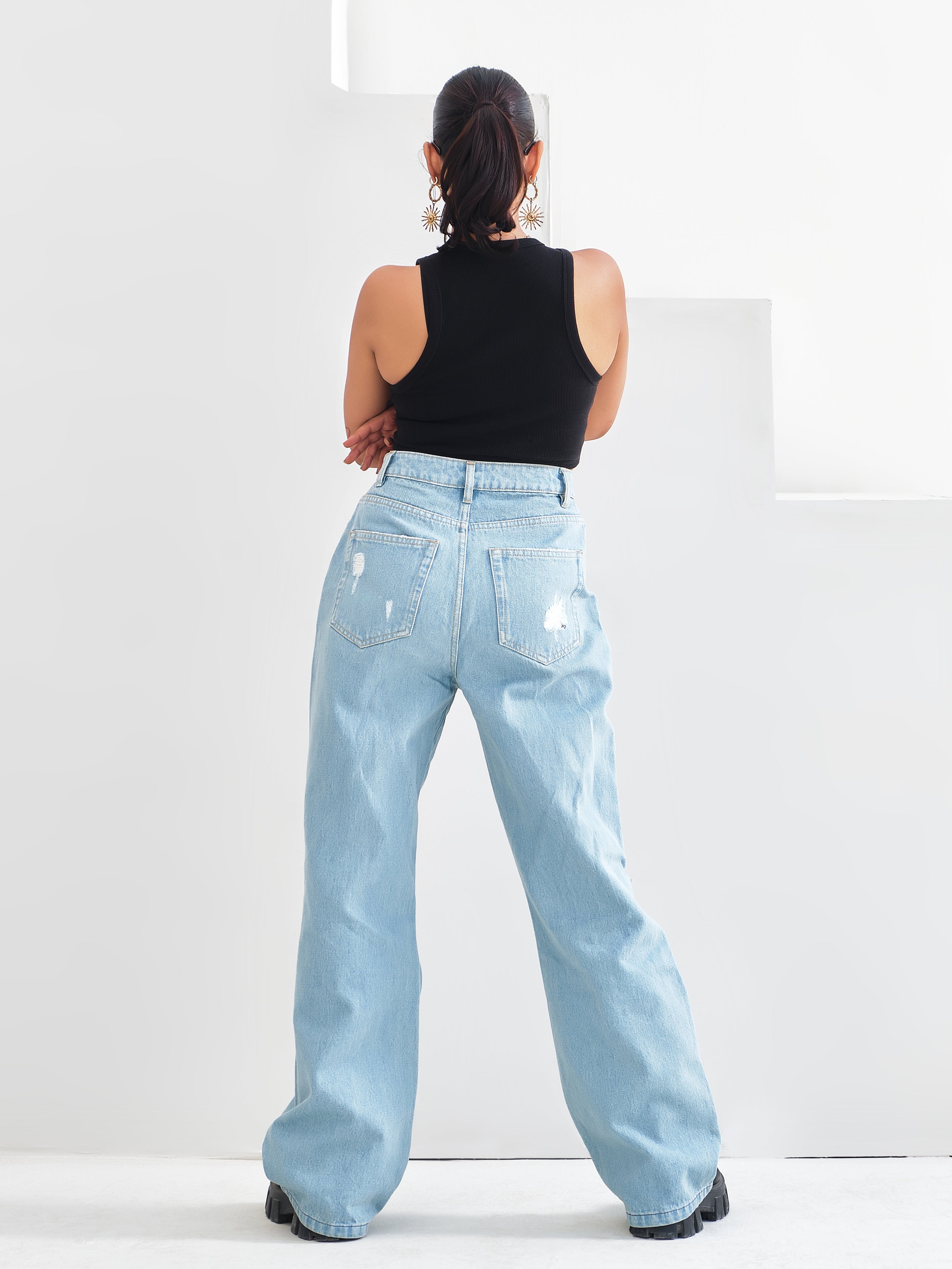 Light denim wide leg jeans best sale