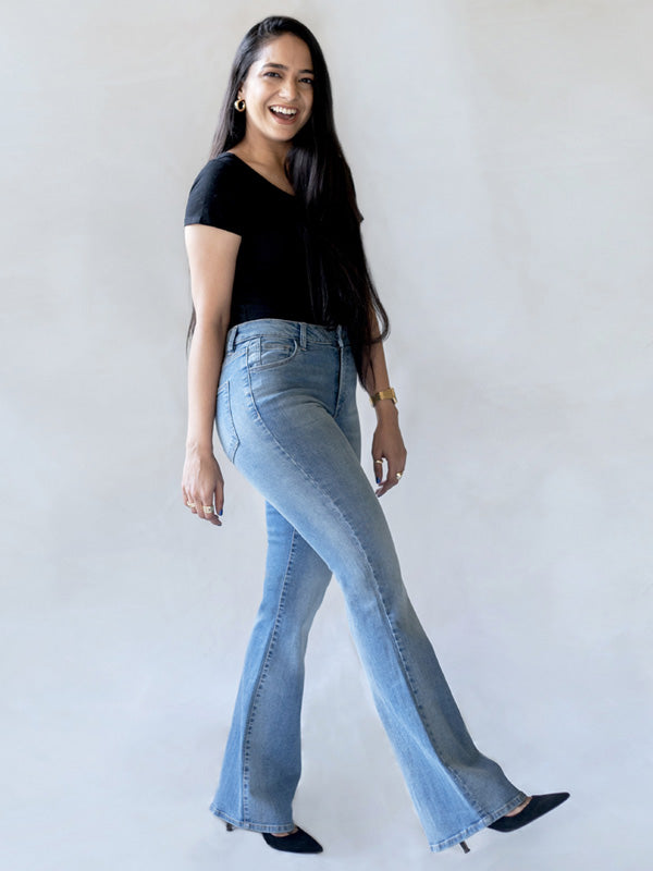 Light denim flare on sale jeans